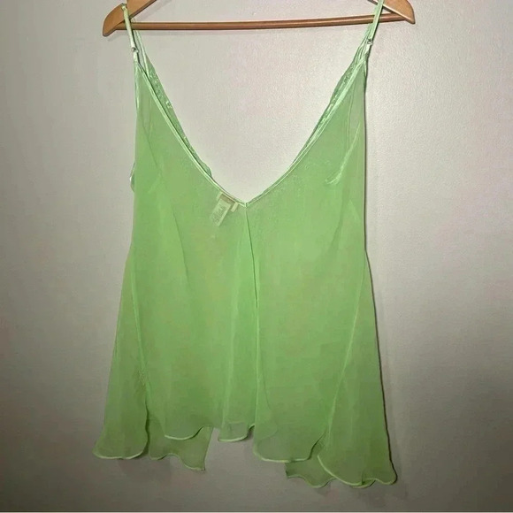 Vintage silk and satin Y2K green mesh slip with open front L - Picture 4 of 5